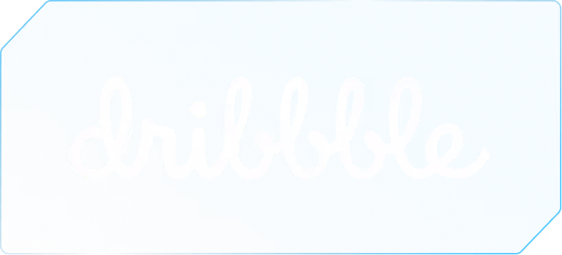 White Dribbble text logo on a blue gradient rectangular background with angled corners.