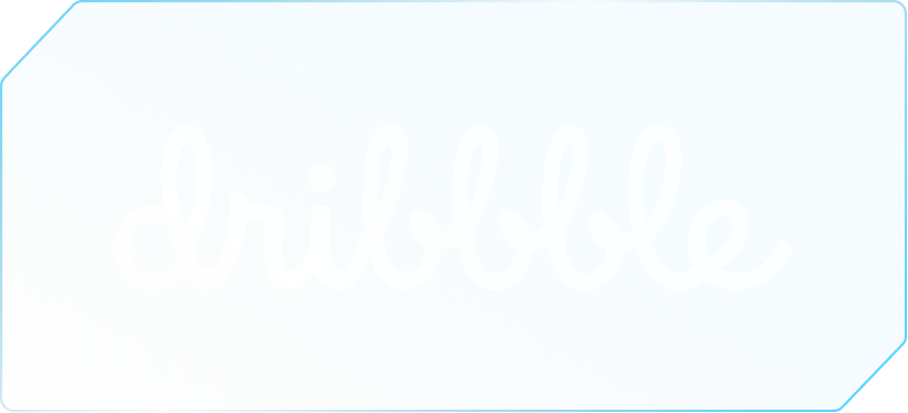 White Dribbble text logo on a blue gradient rectangular background with angled corners.