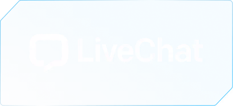 LiveChat logo with a white speech bubble icon and text on a blue background.