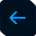 Blue left arrow icon on dark rounded square background.