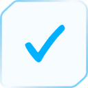 Blue speech bubble with a white checkmark inside.