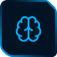 Blue icon of a human brain inside a rounded square with a dark background.