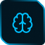 Blue icon of a human brain inside a rounded square with a dark background.