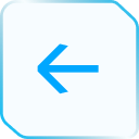 Blue square icon with rounded corners featuring a left-pointing arrow.