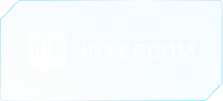 Intercom logo with white icon and text on a blue textured background.