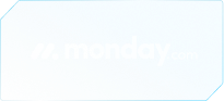 Monday.com logo with white text and icon on a blue gradient background.