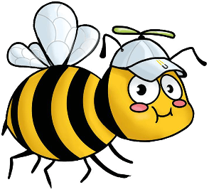 Die Erdhummel „Eddie“ als Comic-Zeichnung trägt eine weiße Cap, lächelt und fliegt.