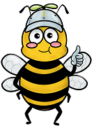 Die Erdhummel „Eddie“ freut sich über die erfolgreich abgeschlossenen Nachhaltigkeitsprojekte und zeigt den Daumen nach oben.