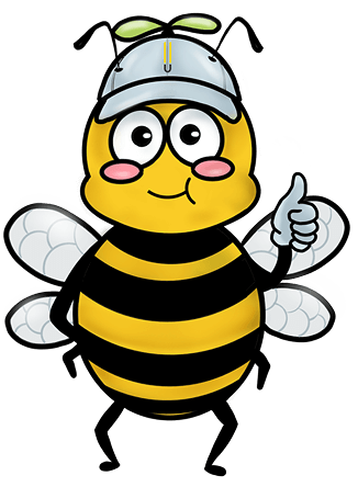 Die Erdhummel „Eddie“ als Comic-Zeichnung trägt eine weiße Cap, lächelt und macht ihren Daumen hoch.