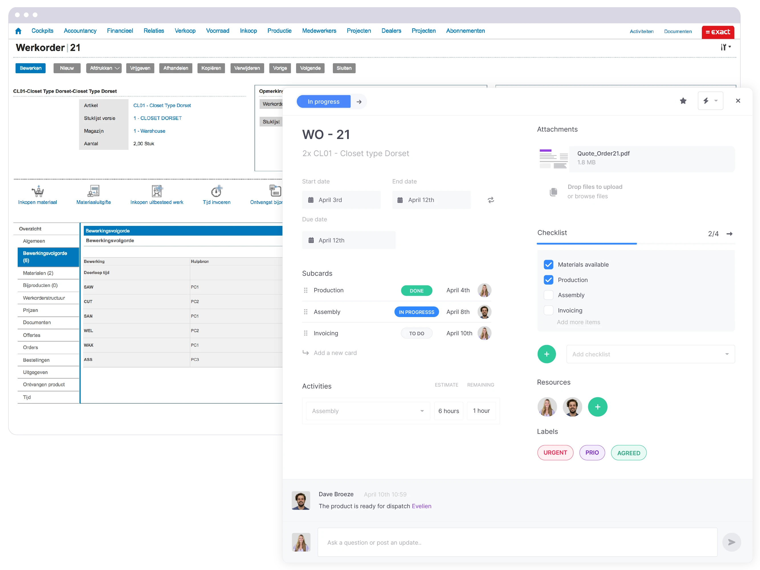Quickly and flexibly schedule your work orders from Exact