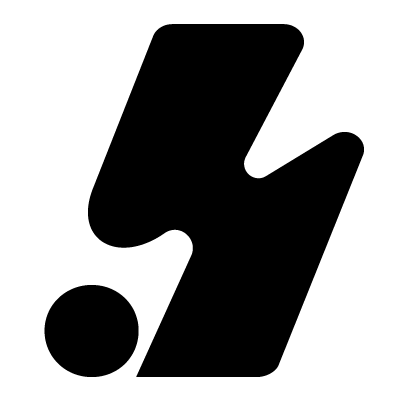 Black stylized lightning bolt with a dot at the bottom left.