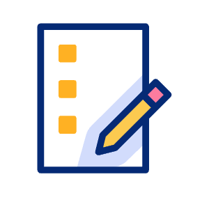 Foglio con elenco a punti gialli e una matita che scrive sull'angolo inferiore destro.