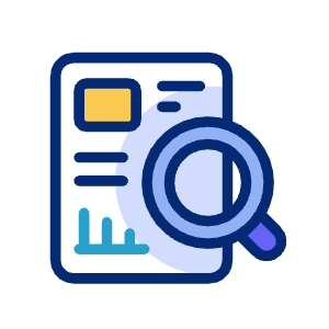 Icona di documento con grafico e lente di ingrandimento, simbolo di analisi dati.