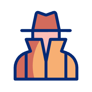 Icona stilizzata di un detective con cappotto e cappello.