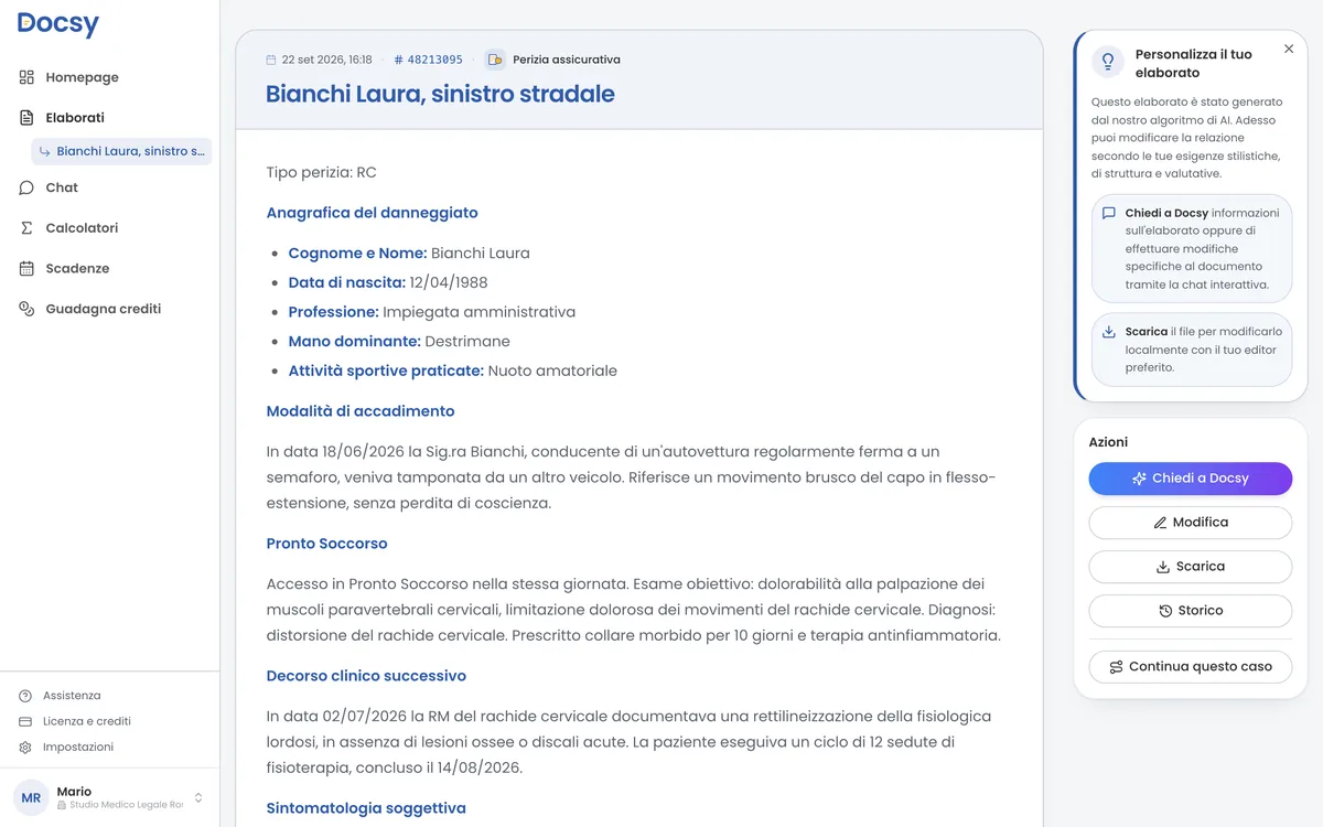 Docsy: perizia medico-legale generata