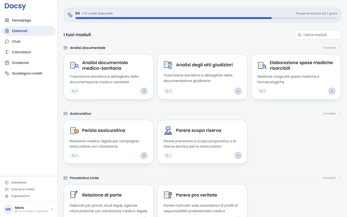 Docsy: moduli disponibili
