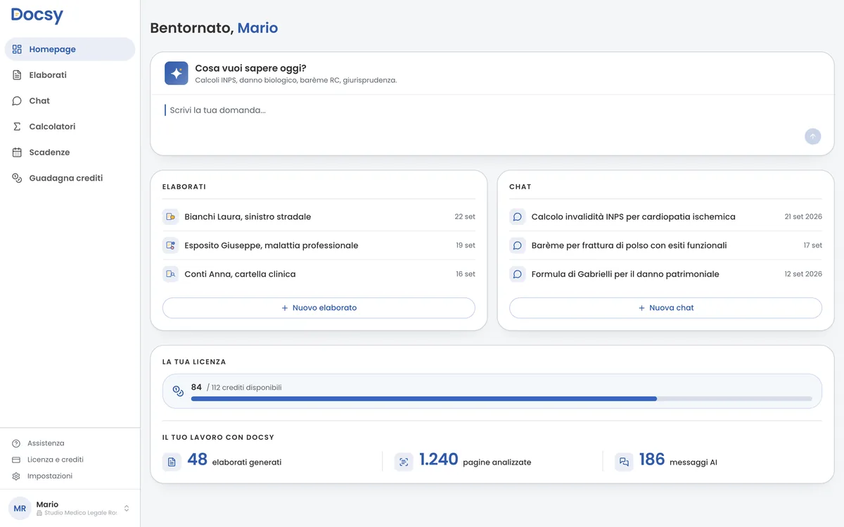 Docsy: dashboard degli elaborati