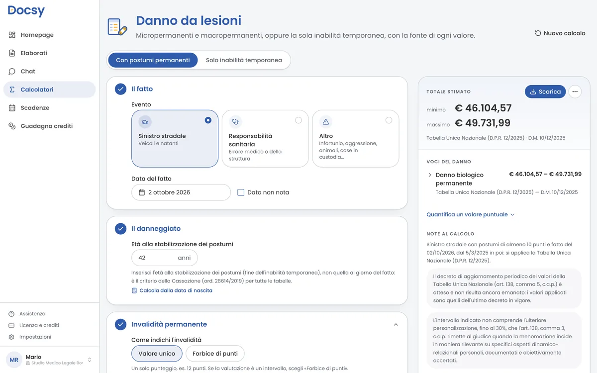 Docsy: calcolatore del danno biologico