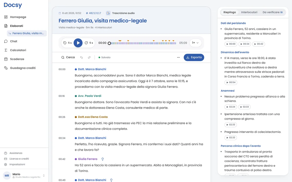 Docsy: trascrizione della visita