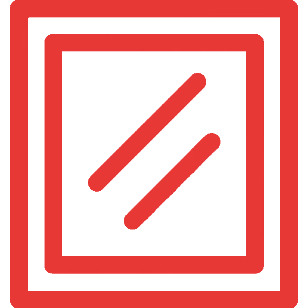 Red outlined square with two parallel red diagonal lines inside on black background.