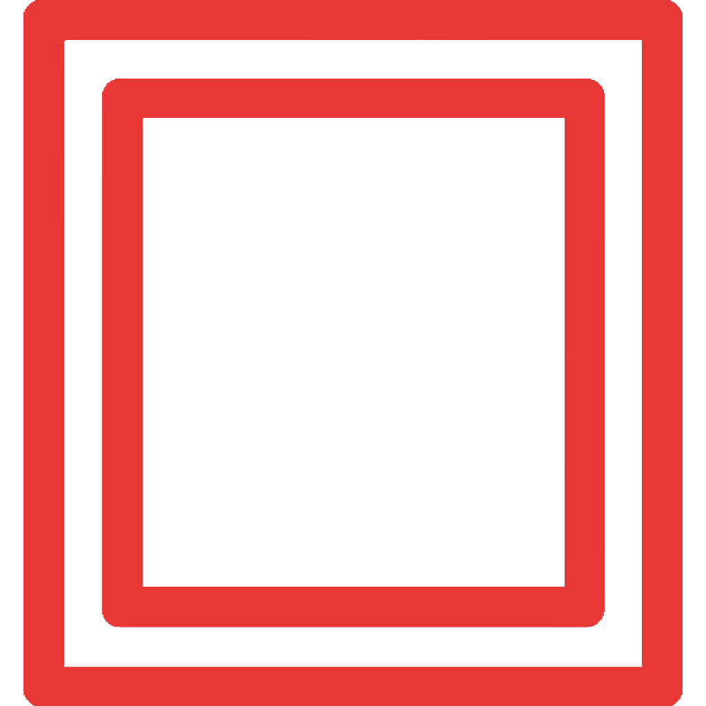 Three nested squares with alternating thick red and black borders on a white background.