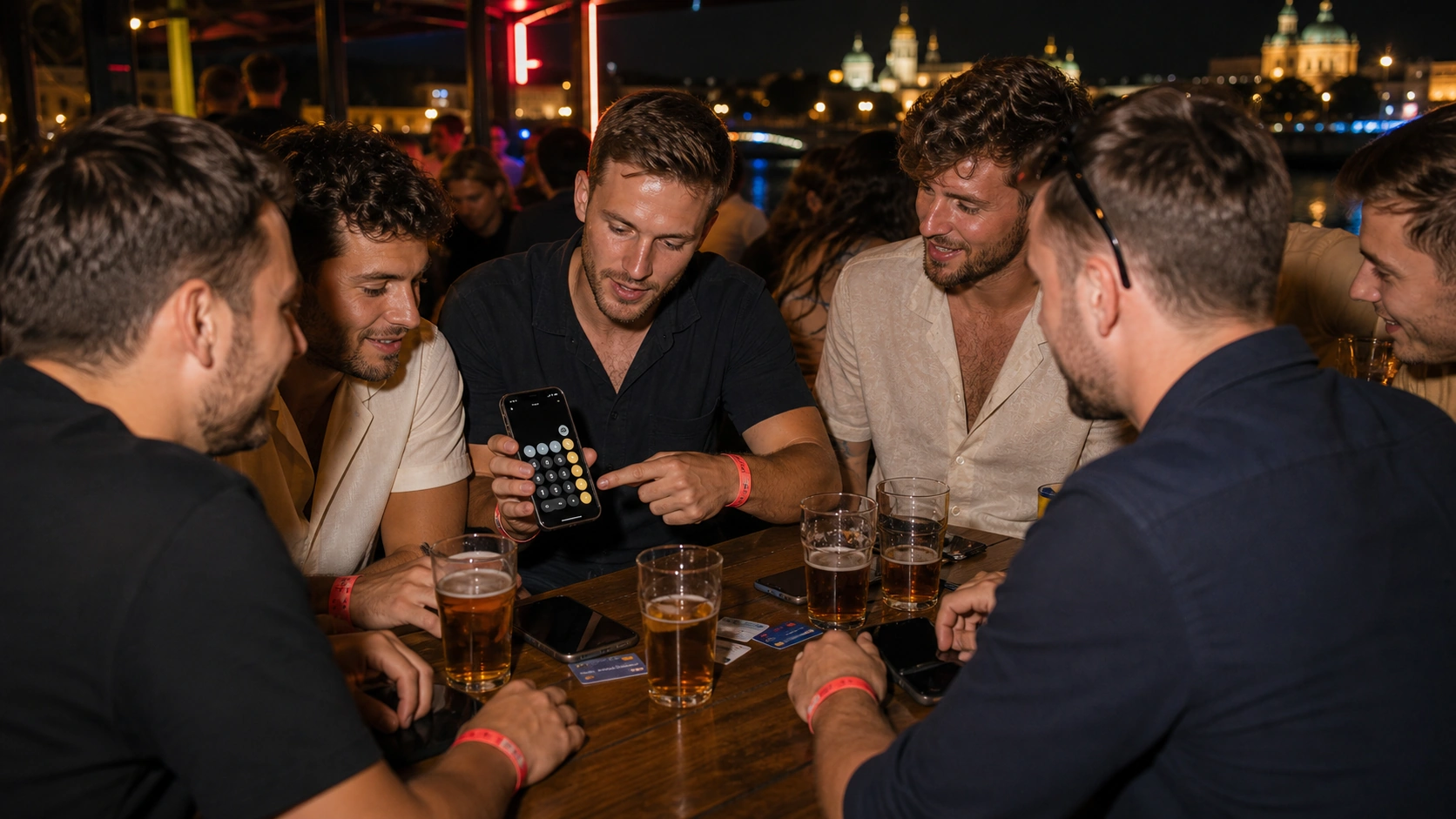 Stag group planning a Prague nightlife budget before going out