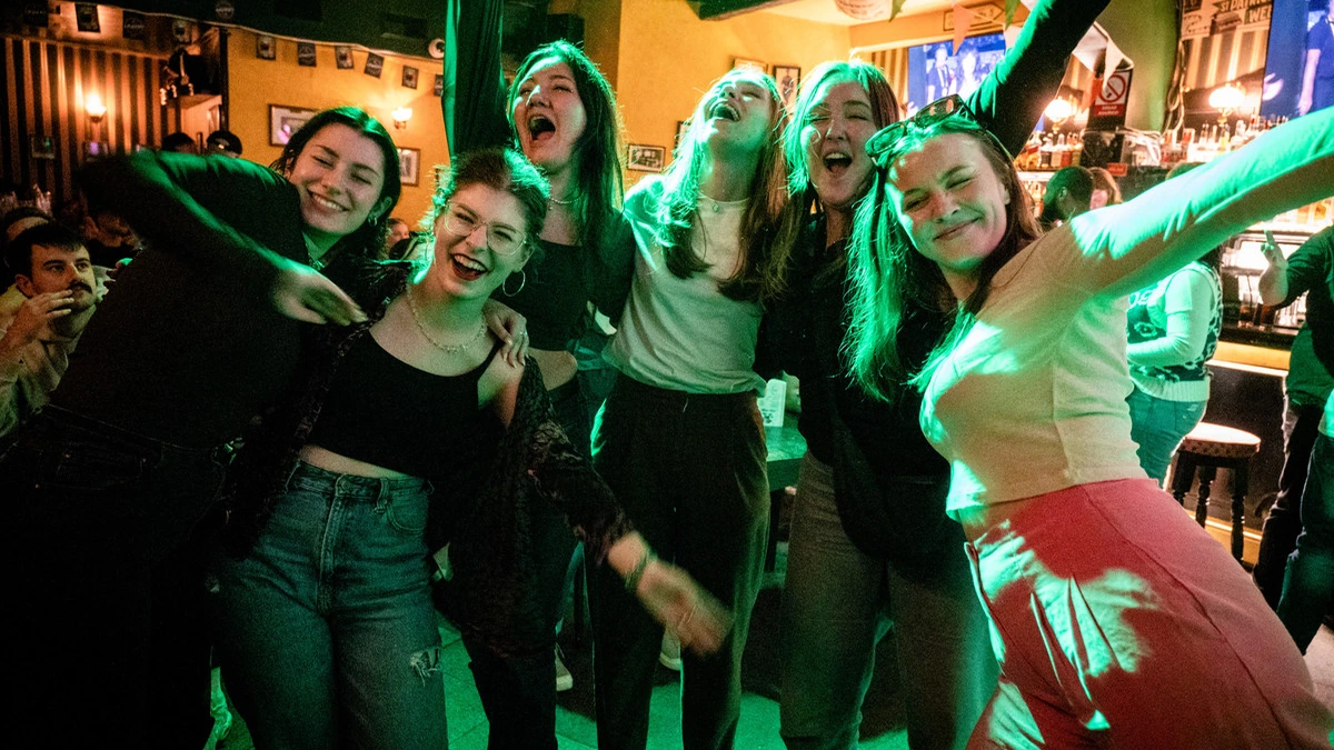 Guests inside Rocky O'Reilly's pub in Prague
