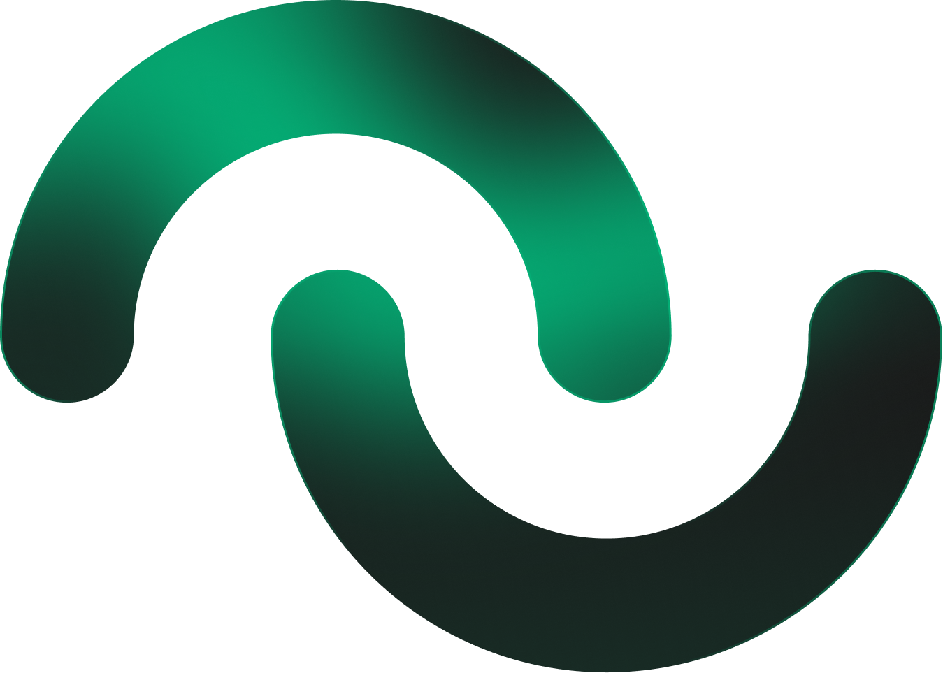 Two dark green gradient curved shapes resembling an abstract 'S' or wave pattern.