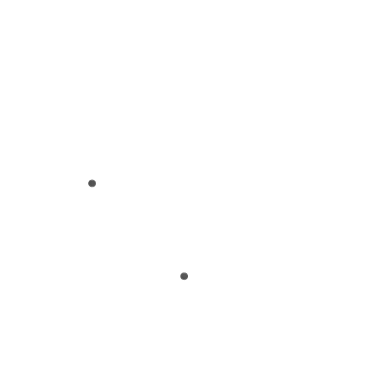 Minimalist black and white grid pattern with white lines forming squares on a black background and two grey circles placed on two intersecting lines inside separate squares.