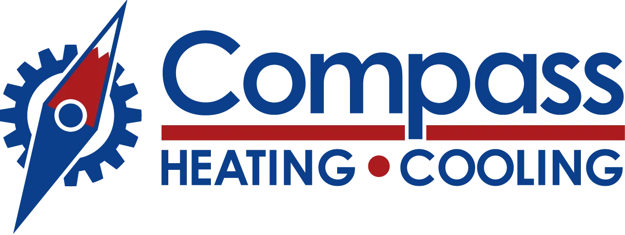 Compass Heating and Cooling logo with a stylized red and blue compass inside a gear.