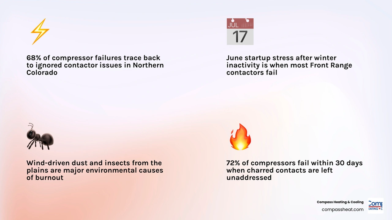 AC contactor burned out symptoms causes and warning signs infographic for Front Range homeowners infographic