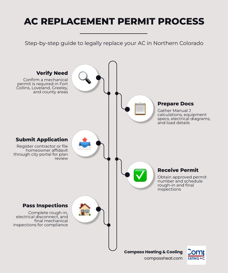 Step-by-step AC replacement permit process in Northern Colorado municipalities infographic
