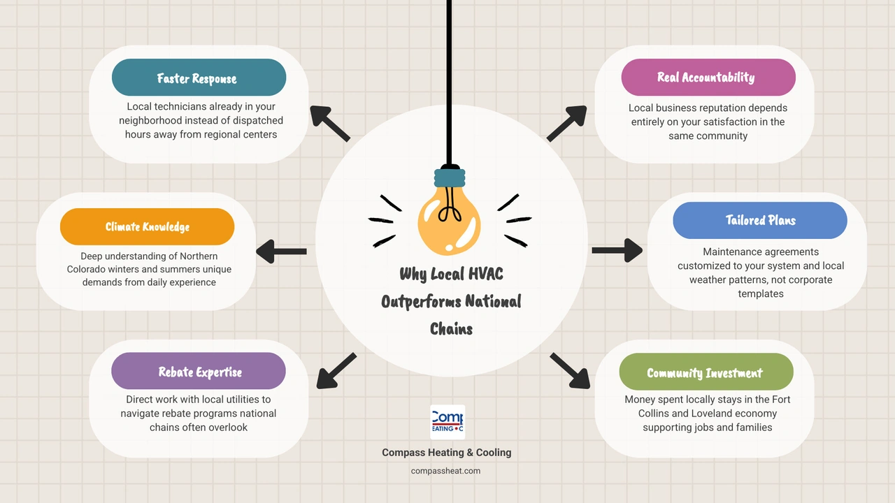 Infographic: 6 reasons locally owned HVAC companies outperform national chains in Fort Collins and Loveland infographic