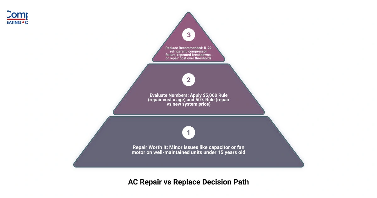 Repair vs. replace decision path infographic for 12-15 year old AC units in Northern Colorado infographic
