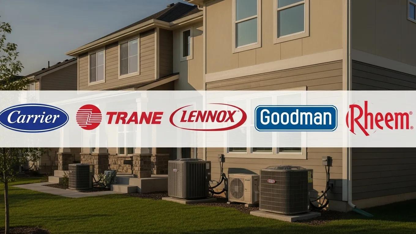 Comparison of HVAC brand logos representing reliability and efficiency in central air conditioning