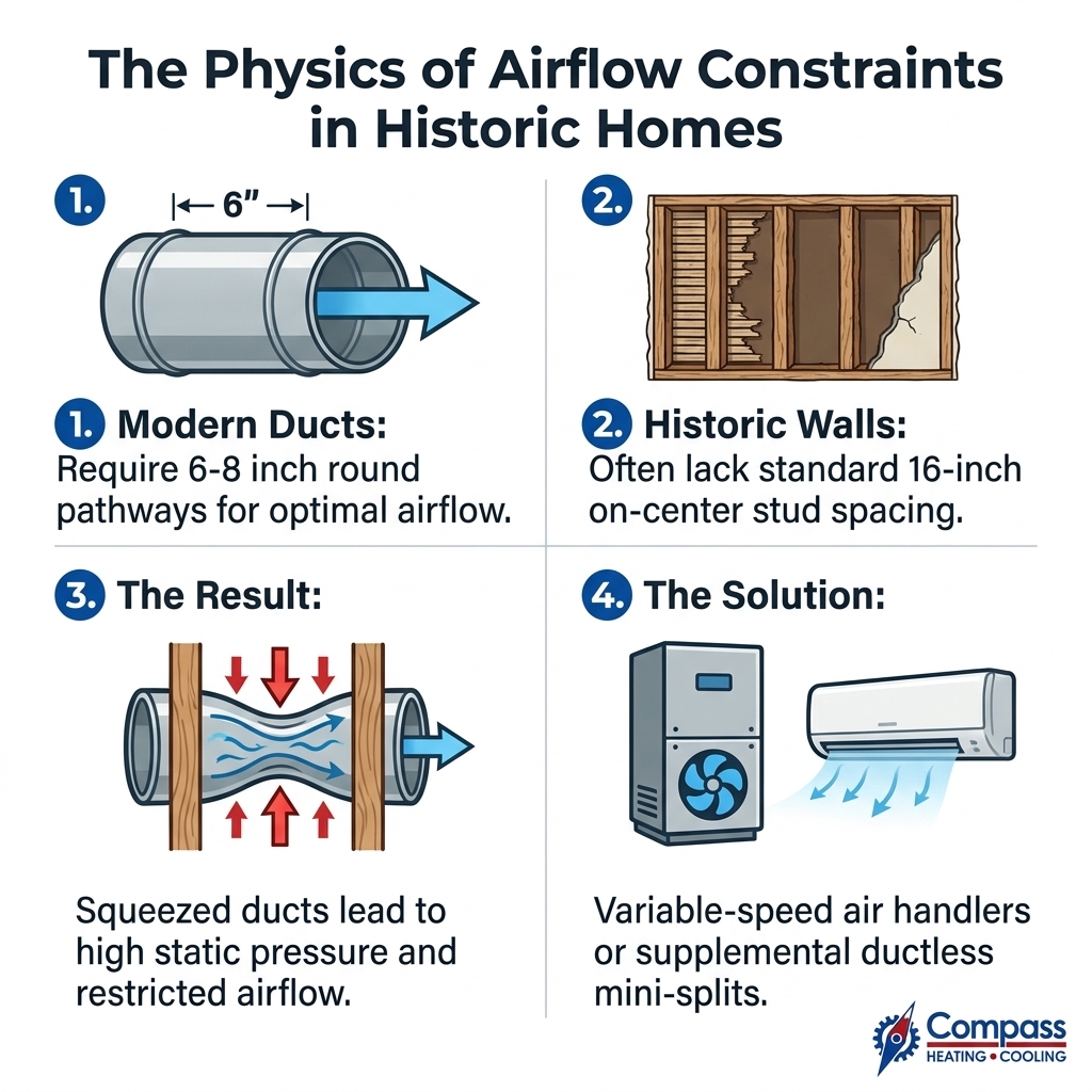 The Physics of Airflow Constraints in Historic Homes