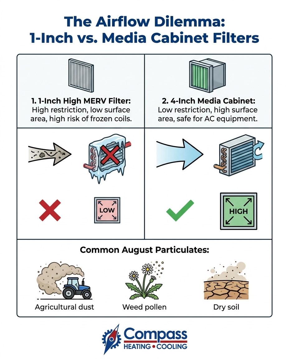 The Airflow Dilemma: 1-Inch vs. Media Cabinet Filters