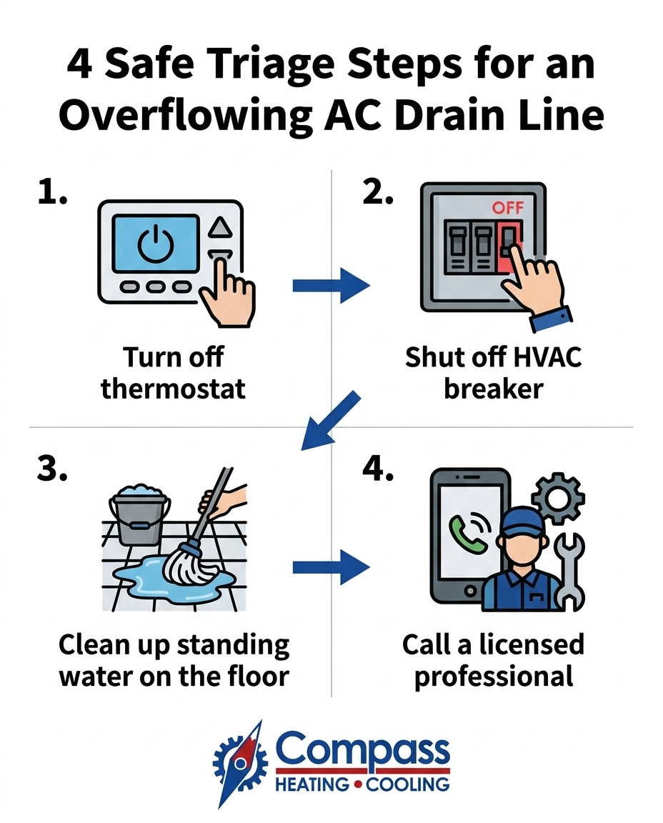 4 Safe Triage Steps for an Overflowing AC Drain Line