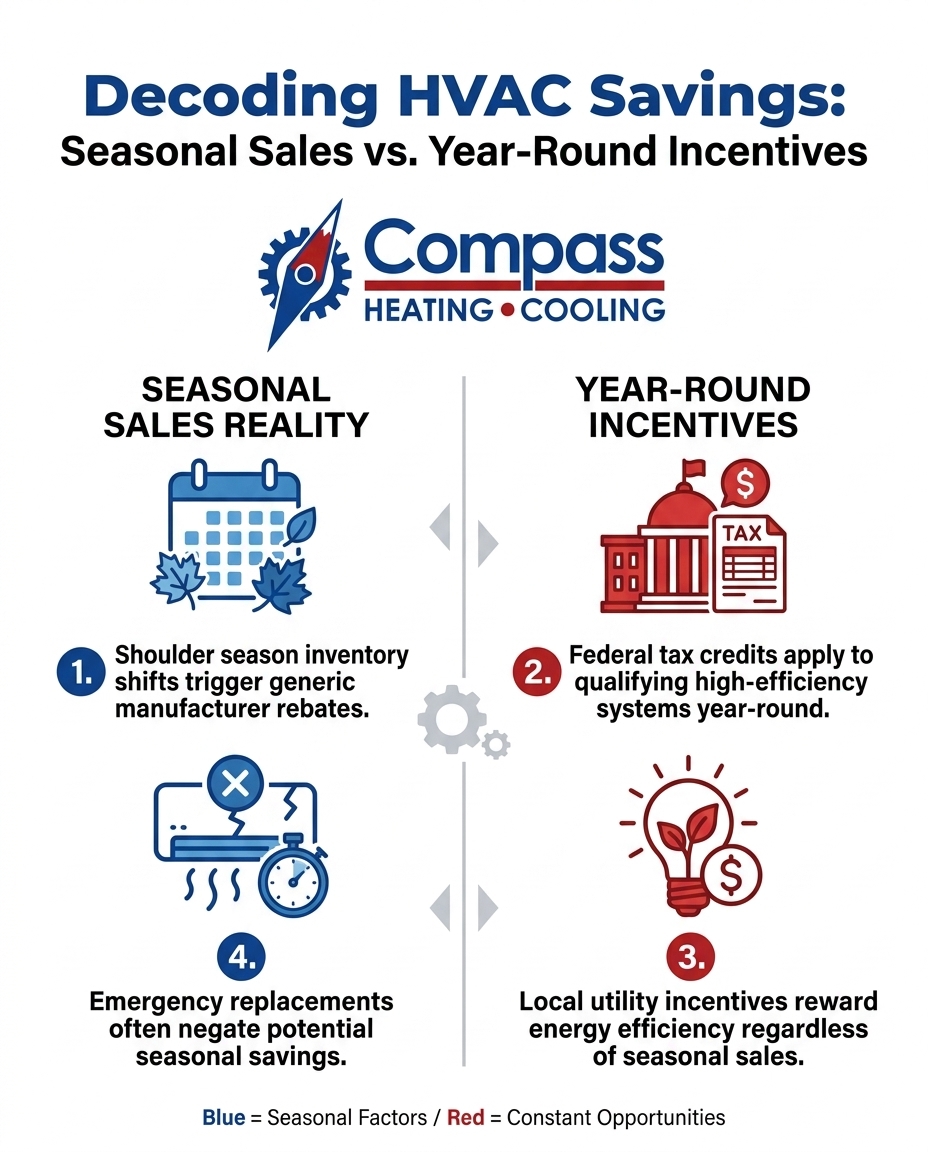 Decoding HVAC Savings: Seasonal Sales vs. Year-Round Incentives