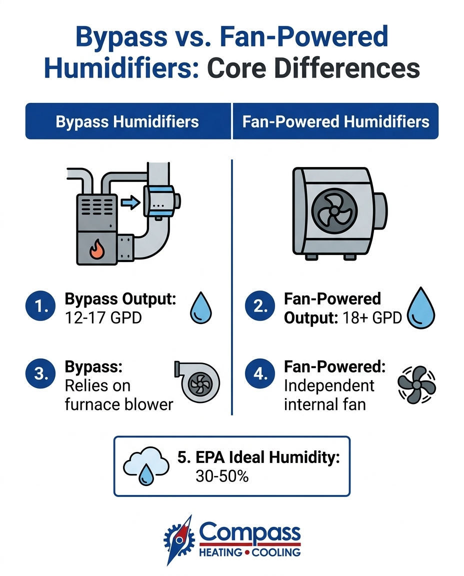 Bypass vs. Fan-Powered Humidifiers: Core Differences
