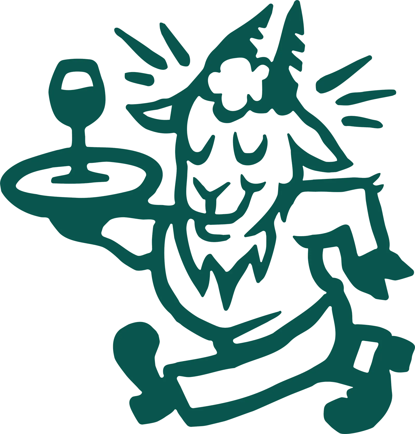 The Jeffrey Room illustrated mascot carrying wine