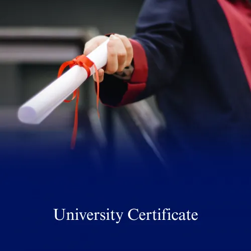 Hand holding a rolled university certificate tied with a red ribbon.