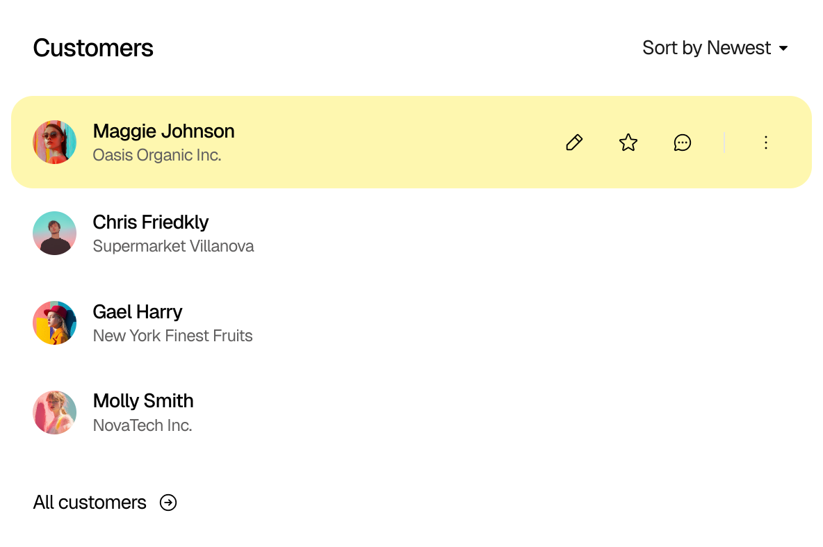 Customer dashboard UI