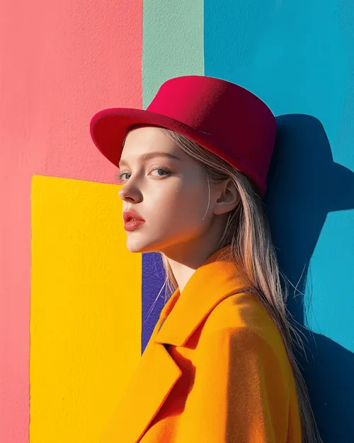 Contemplative Woman in Vibrant Fashion