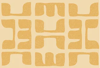 Motif abstrait jaune sable composé de formes géométriques arrondies en rangées sur fond beige.