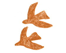 Dos palomas estilizadas de color albaricoque que vuelan hacia la derecha sobre un fondo transparente.