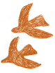 Stylized illustration of a double dove in apricot color with a simple and graphic style.