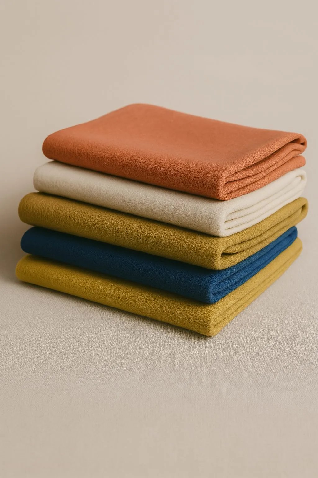 Stapel farbiger Merinoschals aus der ULU Hochland-Wollkollektion