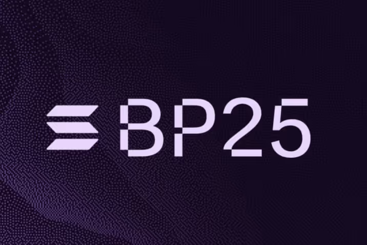 BP25 logo with Solana Logol on dark purple background.