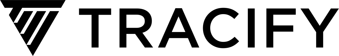 Tracefy company logo with a stylized triangular icon.